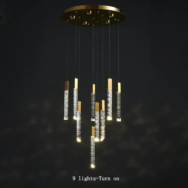 Luxury Led Pendant Lamp Modern Loft K9 Crystal Ceiling Chandelier Gold Duplex Staircase Living Room Decor Hotel Hanging Light