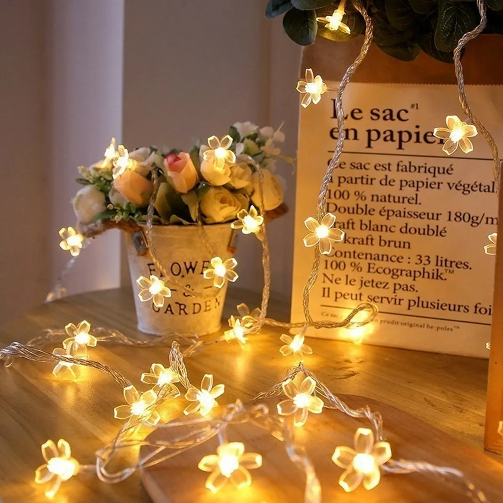 1PC Flower Fairy Lights Battery Operated String Lights Waterproof 10/20/30/40 LED Cherry Blossom Lights For Patry Wedding Decor
