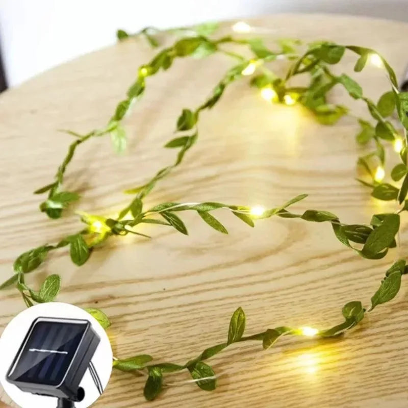 2025 New Christmas Solar Fairy Lights 50/100/150LED Artificial Green Leaf String Lights for Tree Decor Holiday Party Garland
