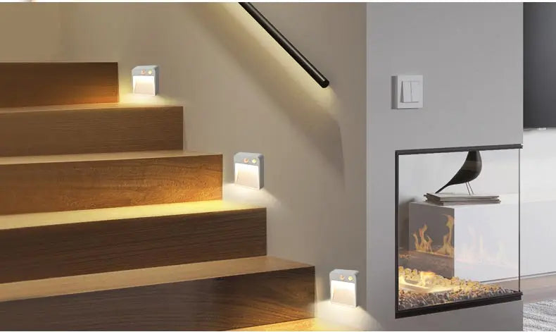 LED Night Light with Wireless Detector, AA Battery Powered Wall Lamp, PIR Motion Sensor, Auto On, Off, Cabinet, Stairs Lighting