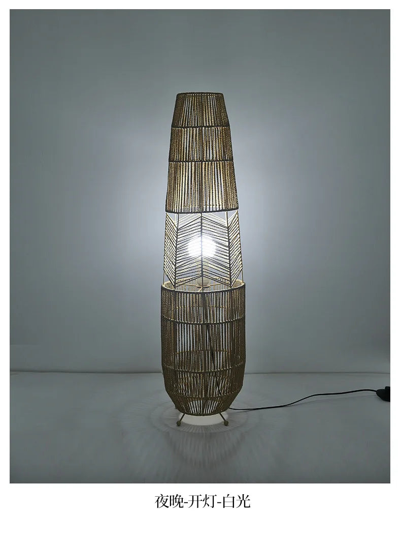 Vinatge Wicker Floor Lamp Retro Hemp Rope Lamp For Living Room Corner Bedroom Teahouse Decor LED Bedside Rattan Standing Lamp