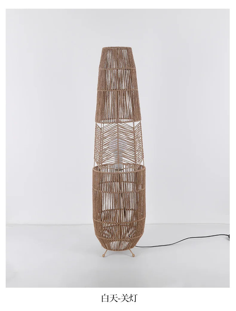 Vinatge Wicker Floor Lamp Retro Hemp Rope Lamp For Living Room Corner Bedroom Teahouse Decor LED Bedside Rattan Standing Lamp