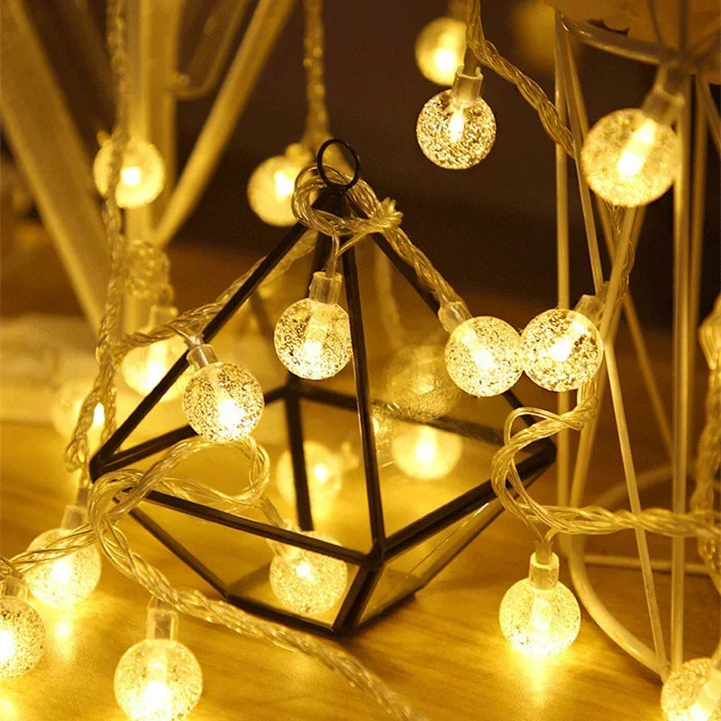 1.5-10m LED Crystal Ball Garland String Lights Indoor Decor Holiday Christmas Lamp 10/20/40/80 LED Fairy Lights Battery Operated