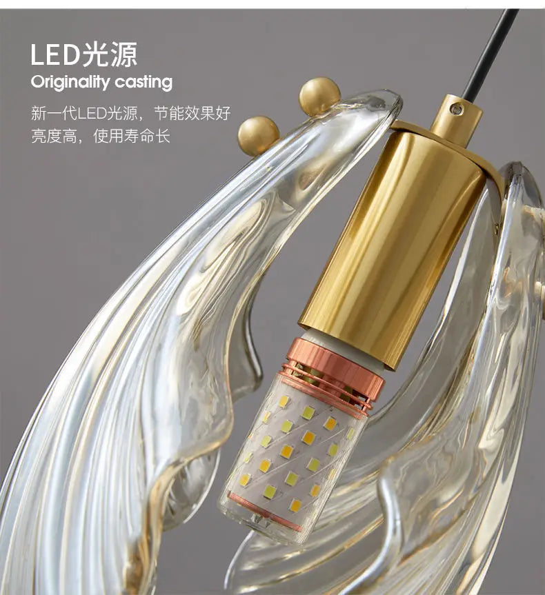 Light Luxury Bedroom Bedside Small Chandelier Window Entrance Bar Lighting Modern Personality Single-head Shell Glass Chandelier