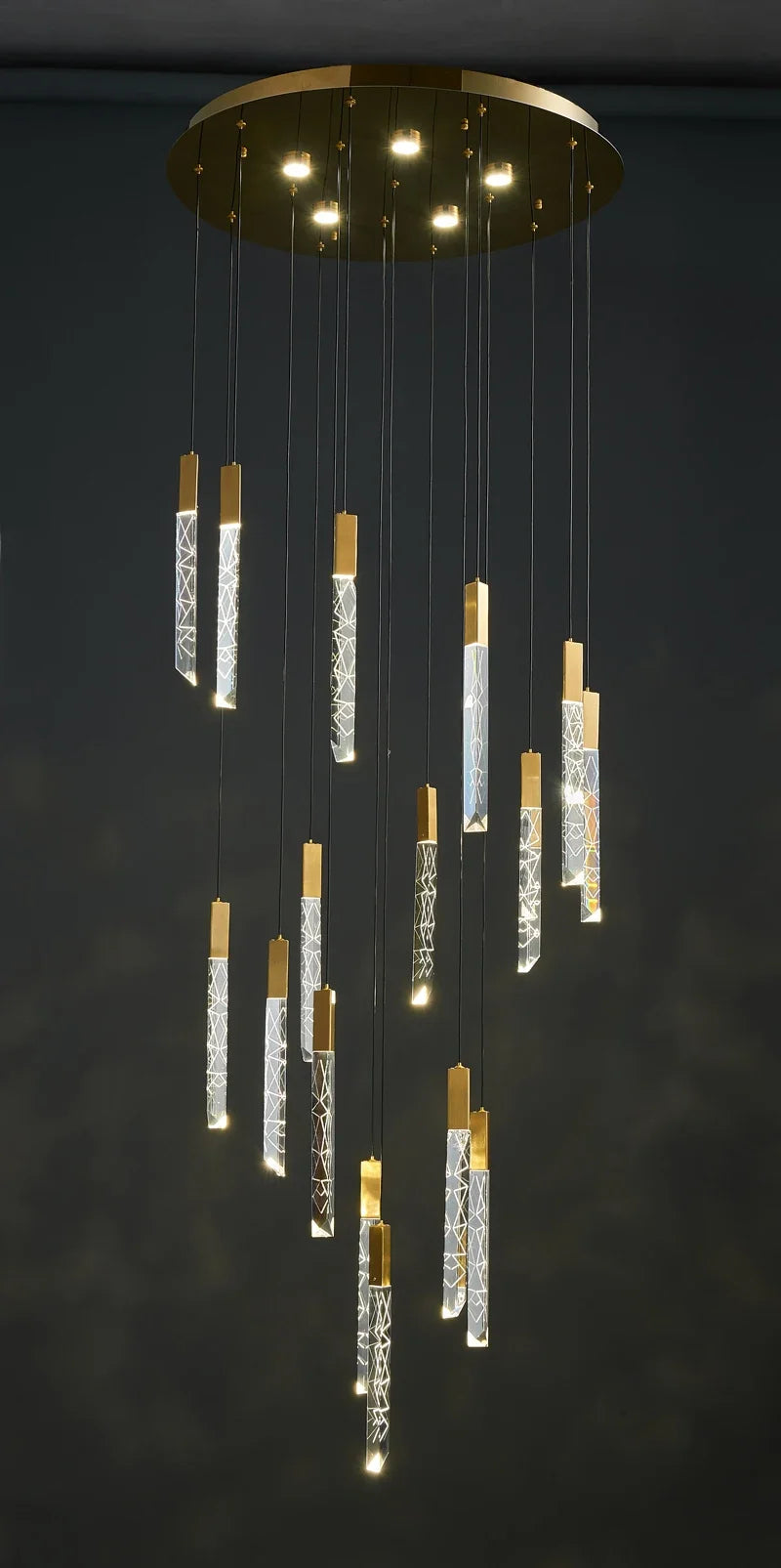 Luxury Led Pendant Lamp Modern Loft K9 Crystal Ceiling Chandelier Gold Duplex Staircase Living Room Decor Hotel Hanging Light