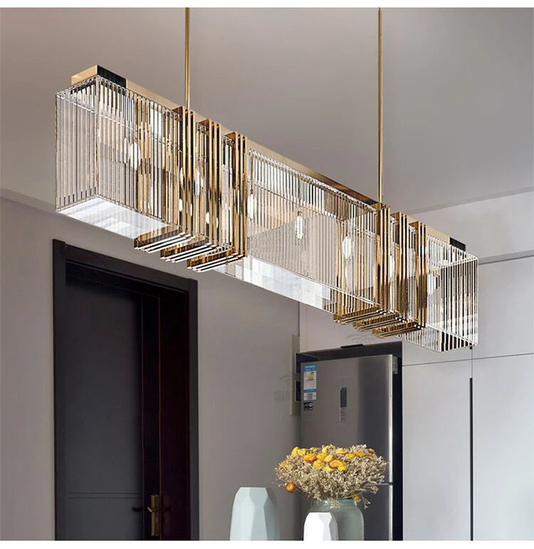 American Modern Luxury Steel Led Pendant Lights Dining Room Gold Lustre Straight Hanging Lamp Deco Indoor Lighting Fixtures Lamp