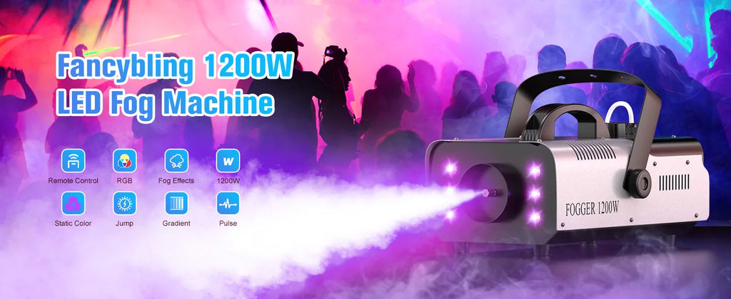 Yiflamefly 2Pcs 1200W Smoke Machine with RGB 6LEDs Lighting for Theater Professional Stage Home Entertainment Halloween Party