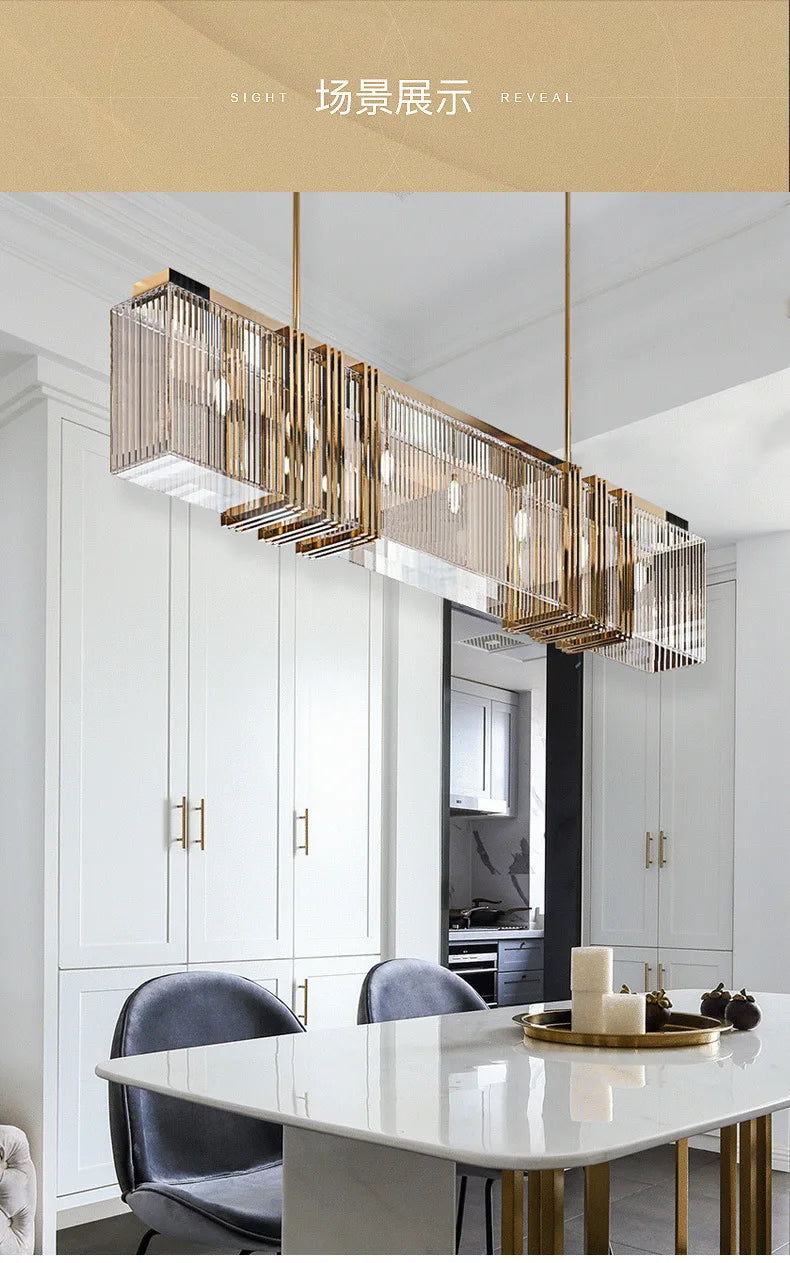 American Modern Luxury Steel Led Pendant Lights Dining Room Gold Lustre Straight Hanging Lamp Deco Indoor Lighting Fixtures Lamp