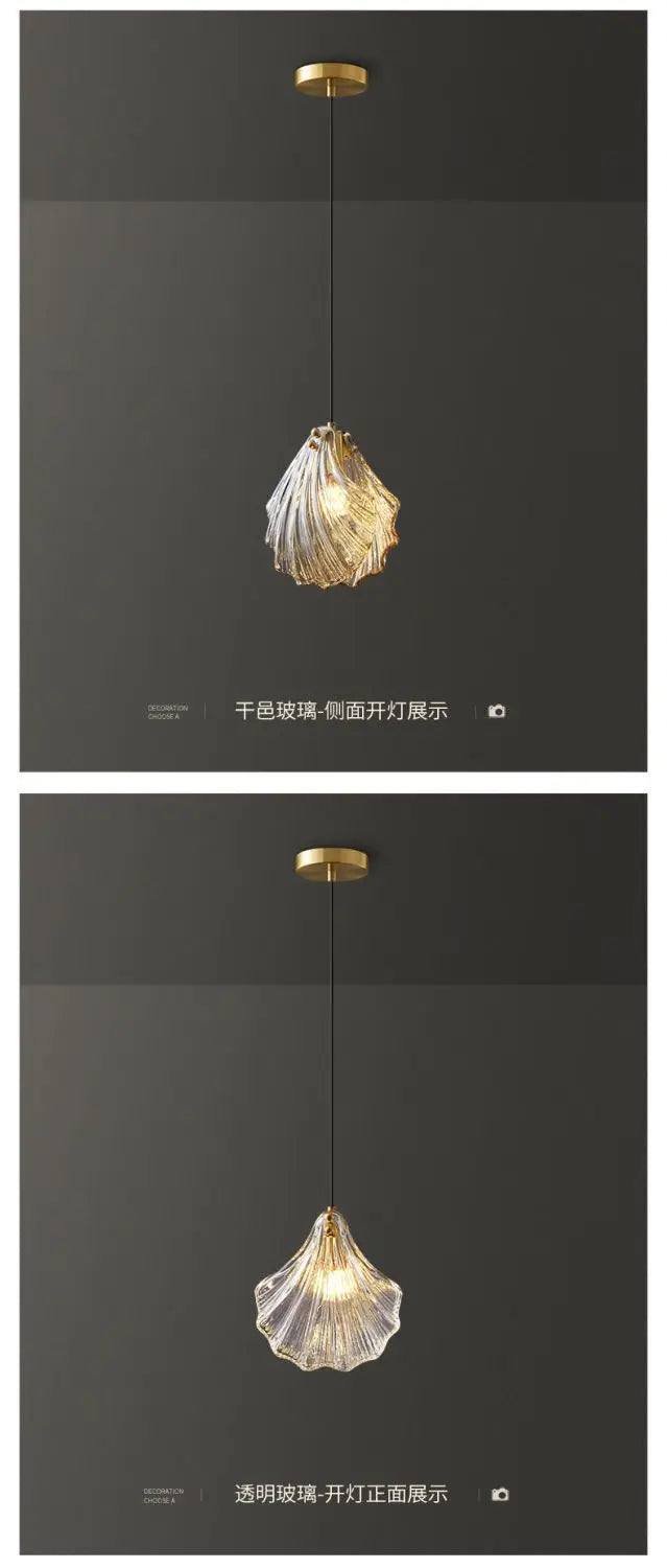 Light Luxury Bedroom Bedside Small Chandelier Window Entrance Bar Lighting Modern Personality Single-head Shell Glass Chandelier