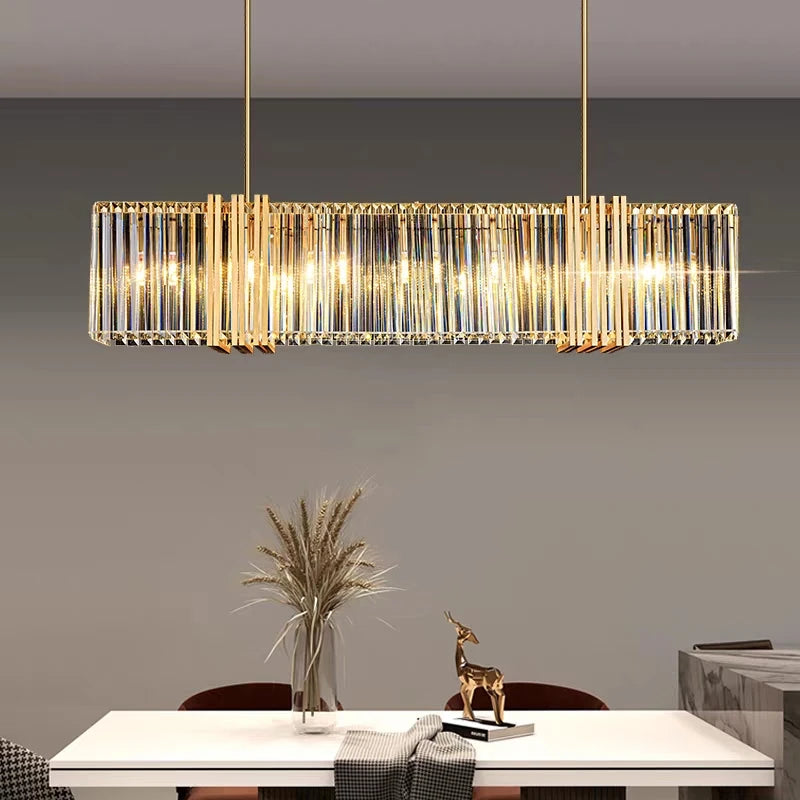 American Modern Luxury Steel Led Pendant Lights Dining Room Gold Lustre Straight Hanging Lamp Deco Indoor Lighting Fixtures Lamp