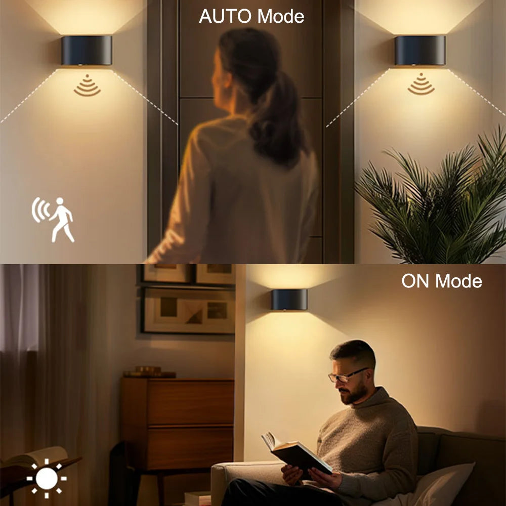 2PCS Up And Down Indoor Wall Lamp With Motion Sensor LED 3 Colors Wireless Wall Lamp 4000mAh Rechargeable With Remote Control