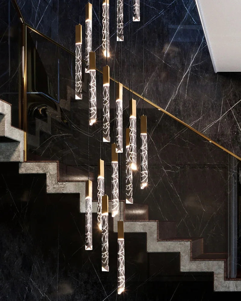 Luxury Led Pendant Lamp Modern Loft K9 Crystal Ceiling Chandelier Gold Duplex Staircase Living Room Decor Hotel Hanging Light