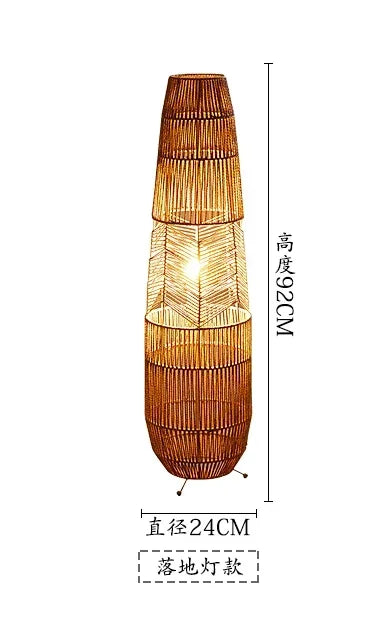 Vinatge Wicker Floor Lamp Retro Hemp Rope Lamp For Living Room Corner Bedroom Teahouse Decor LED Bedside Rattan Standing Lamp