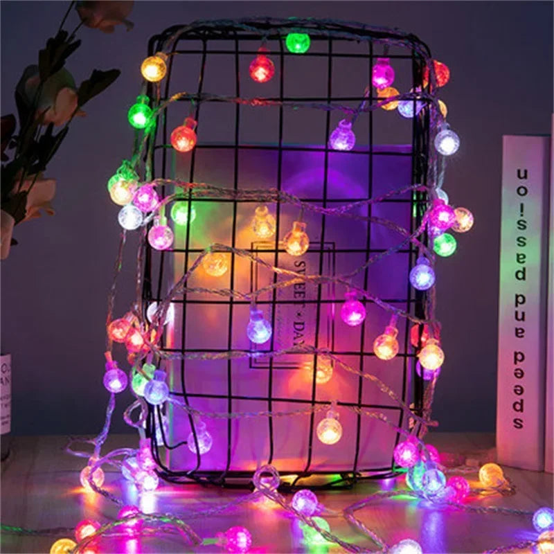 1.5-10m LED Crystal Ball Garland String Lights Indoor Decor Holiday Christmas Lamp 10/20/40/80 LED Fairy Lights Battery Operated
