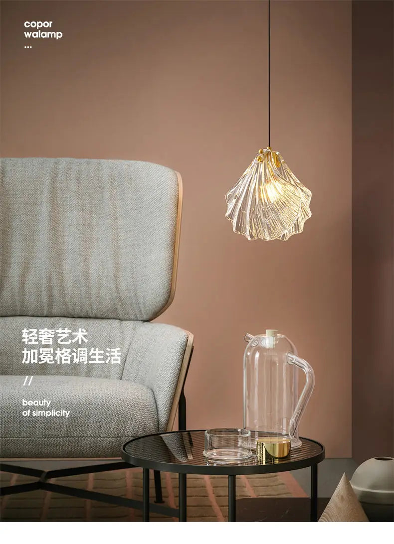 Light Luxury Bedroom Bedside Small Chandelier Window Entrance Bar Lighting Modern Personality Single-head Shell Glass Chandelier