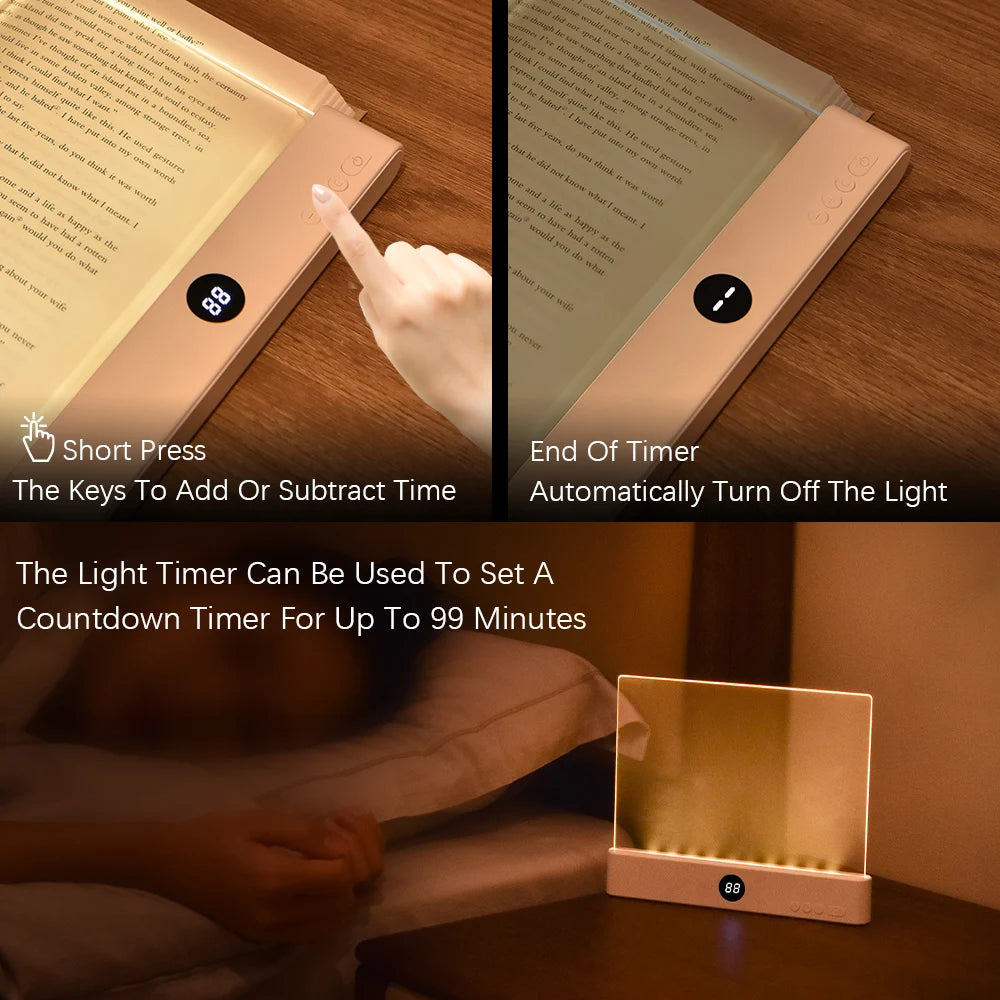LED Book Light and Night Light 2 in 1, 3 Color Temperatures & Stepless Dimming, USB Rechargeable Reading Light with Timer for Ni