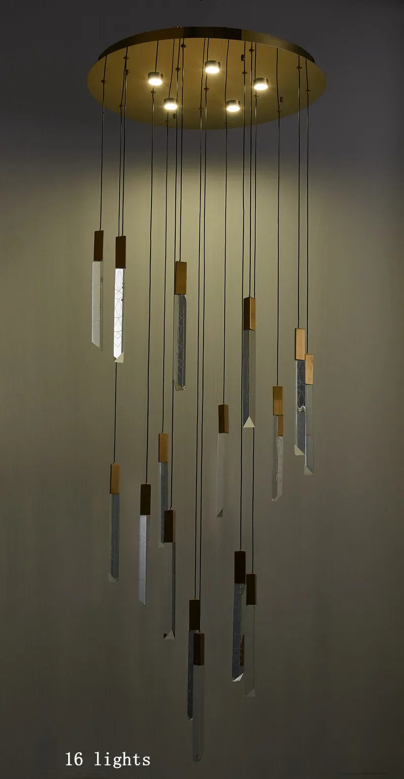 Luxury Led Pendant Lamp Modern Loft K9 Crystal Ceiling Chandelier Gold Duplex Staircase Living Room Decor Hotel Hanging Light