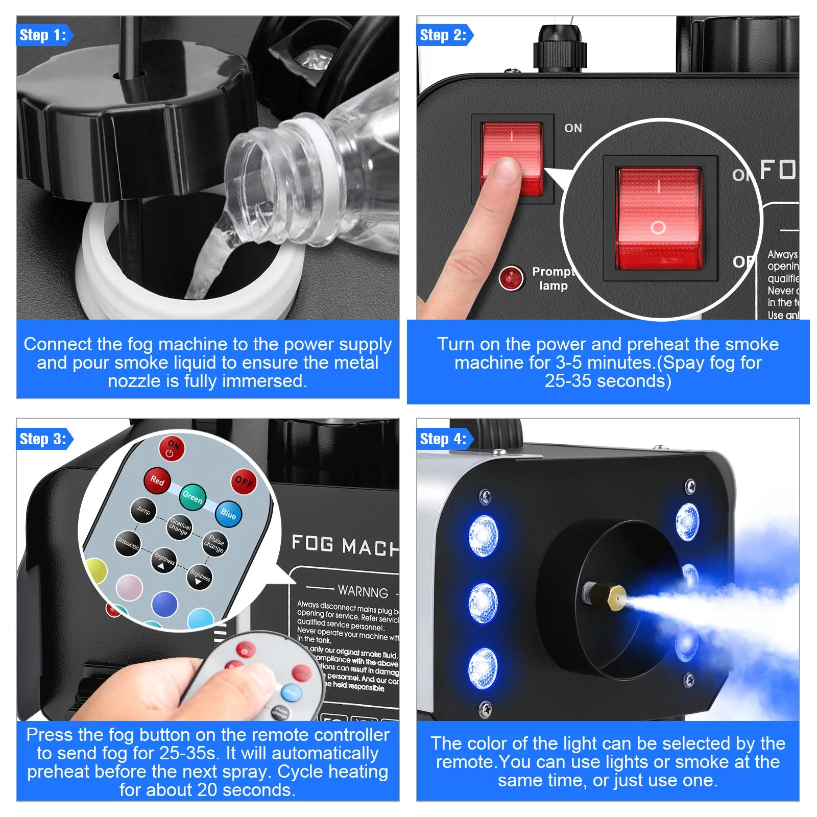 Yiflamefly 1200W Fog Machine with RGB 6LED Light Colorful Haze Smoke Machine Stage Effect Fogger For Party DJ Nightclub Wedding