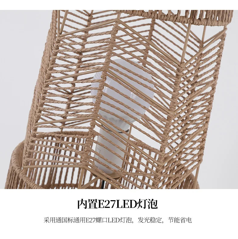 Vinatge Wicker Floor Lamp Retro Hemp Rope Lamp For Living Room Corner Bedroom Teahouse Decor LED Bedside Rattan Standing Lamp