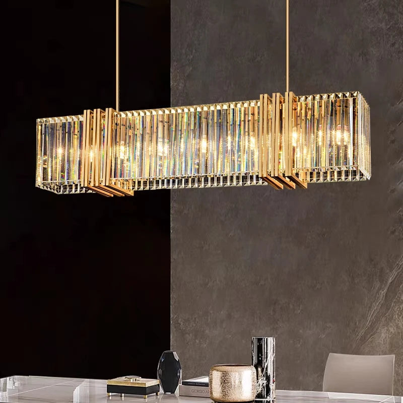 American Modern Luxury Steel Led Pendant Lights Dining Room Gold Lustre Straight Hanging Lamp Deco Indoor Lighting Fixtures Lamp