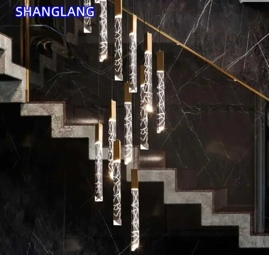 Luxury Led Pendant Lamp Modern Loft K9 Crystal Ceiling Chandelier Gold Duplex Staircase Living Room Decor Hotel Hanging Light