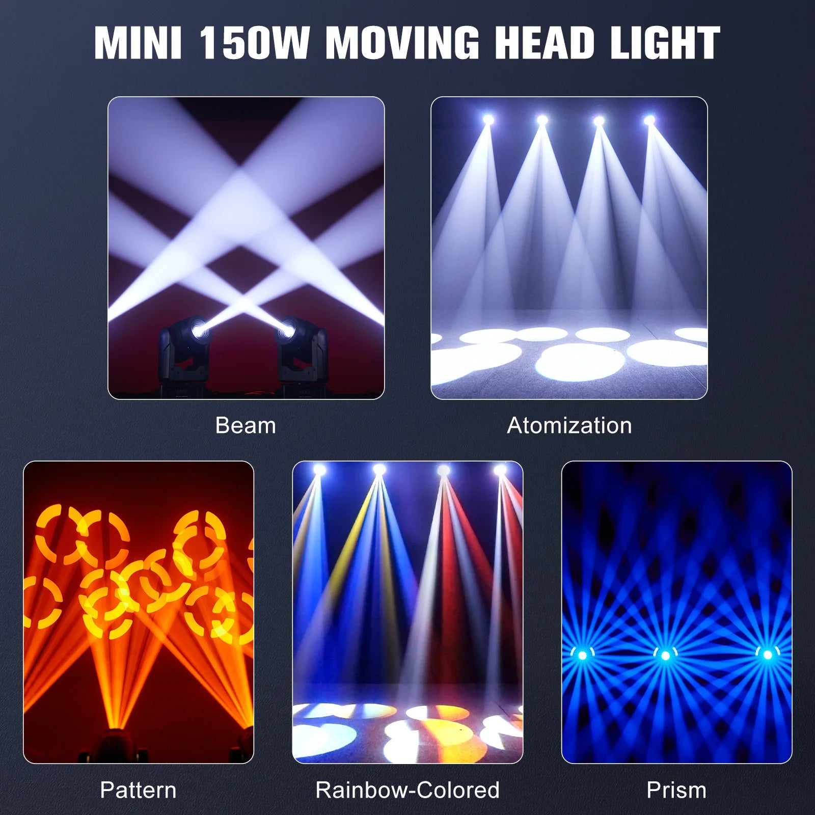 U'King Mini 150W Moving Head DJ Light With Strip 7GOBO 7Color 3Prism RGBW LED Stage Lights DMX512 For DJ Disco Wedding Party Bar