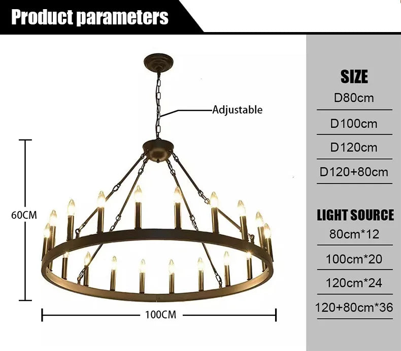Retro Industrial Iron Round Black Living Room Chandelier Metallic Hanging Living Room Cafe Decoration Suspend Eld Pendant Lamp