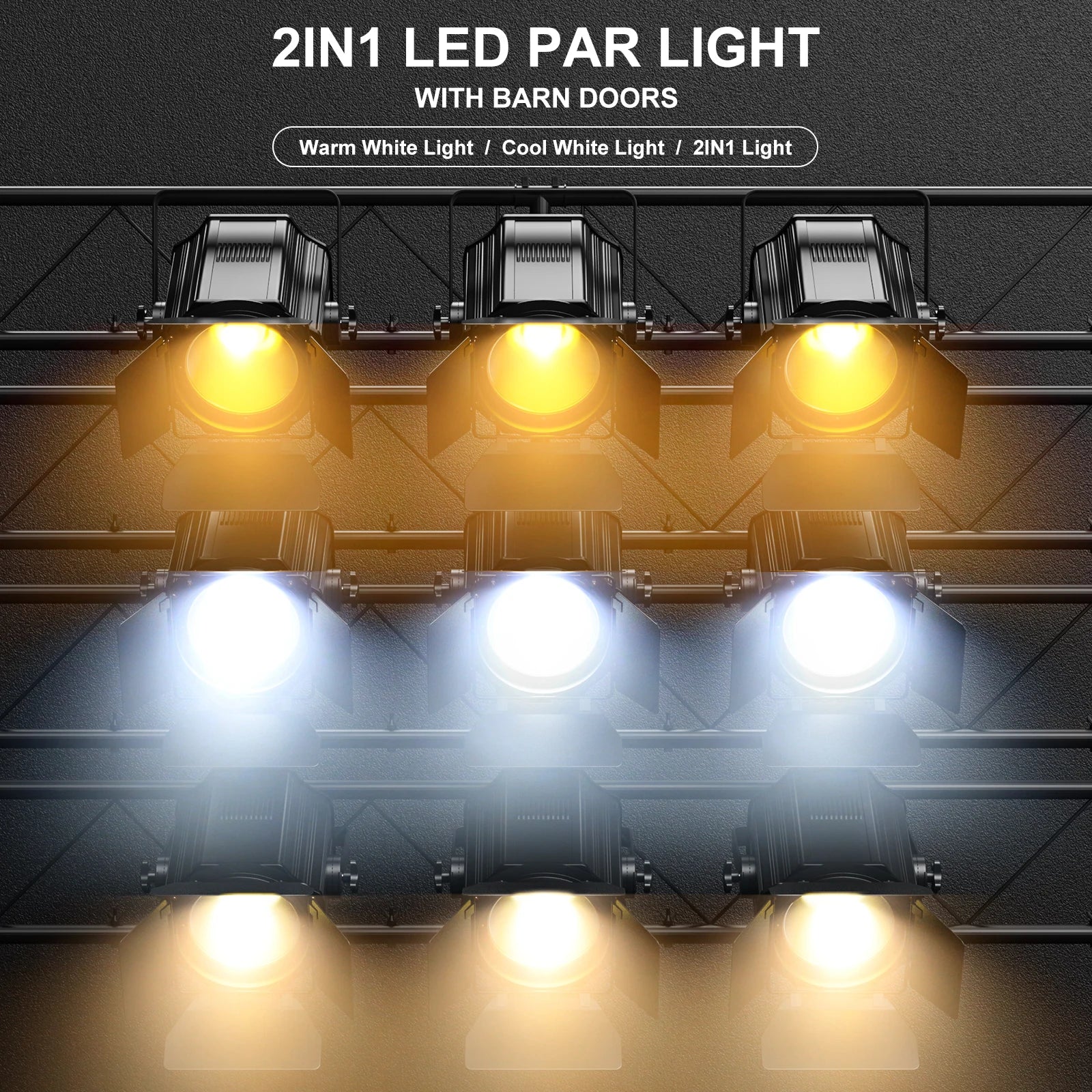 Yiflamefly 200W COB Par Lights Linear Spotlights With Barn Door Warm&Cold White Stage Lights DMX512 DJ Lights For Party Concert
