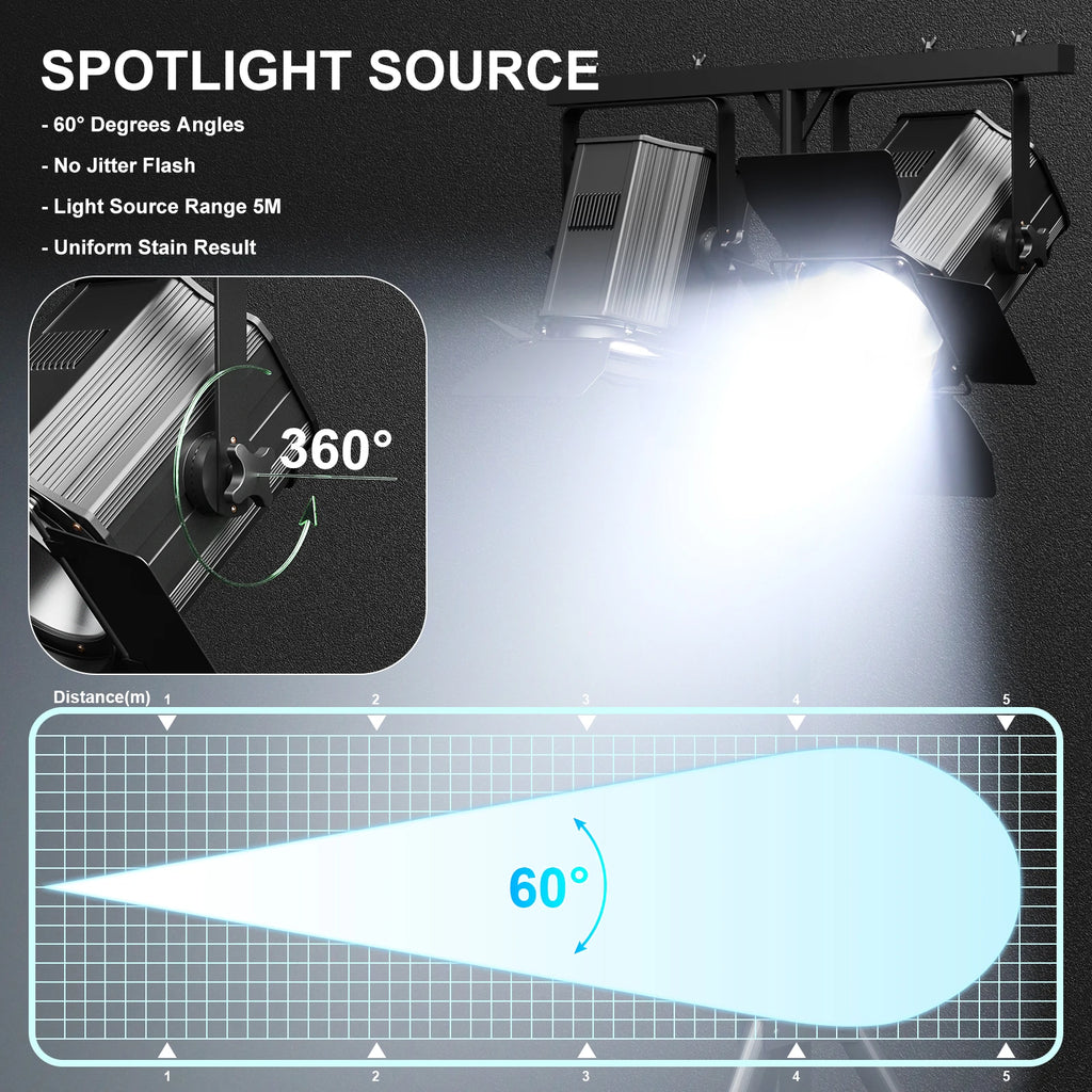 Yiflamefly 200W COB Par Lights Linear Spotlights With Barn Door Warm&Cold White Stage Lights DMX512 DJ Lights For Party Concert