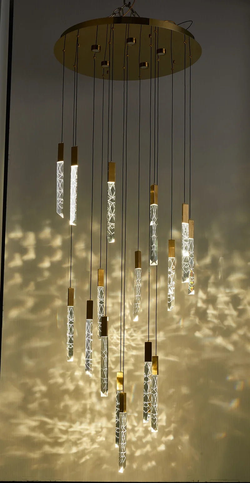 Luxury Led Pendant Lamp Modern Loft K9 Crystal Ceiling Chandelier Gold Duplex Staircase Living Room Decor Hotel Hanging Light