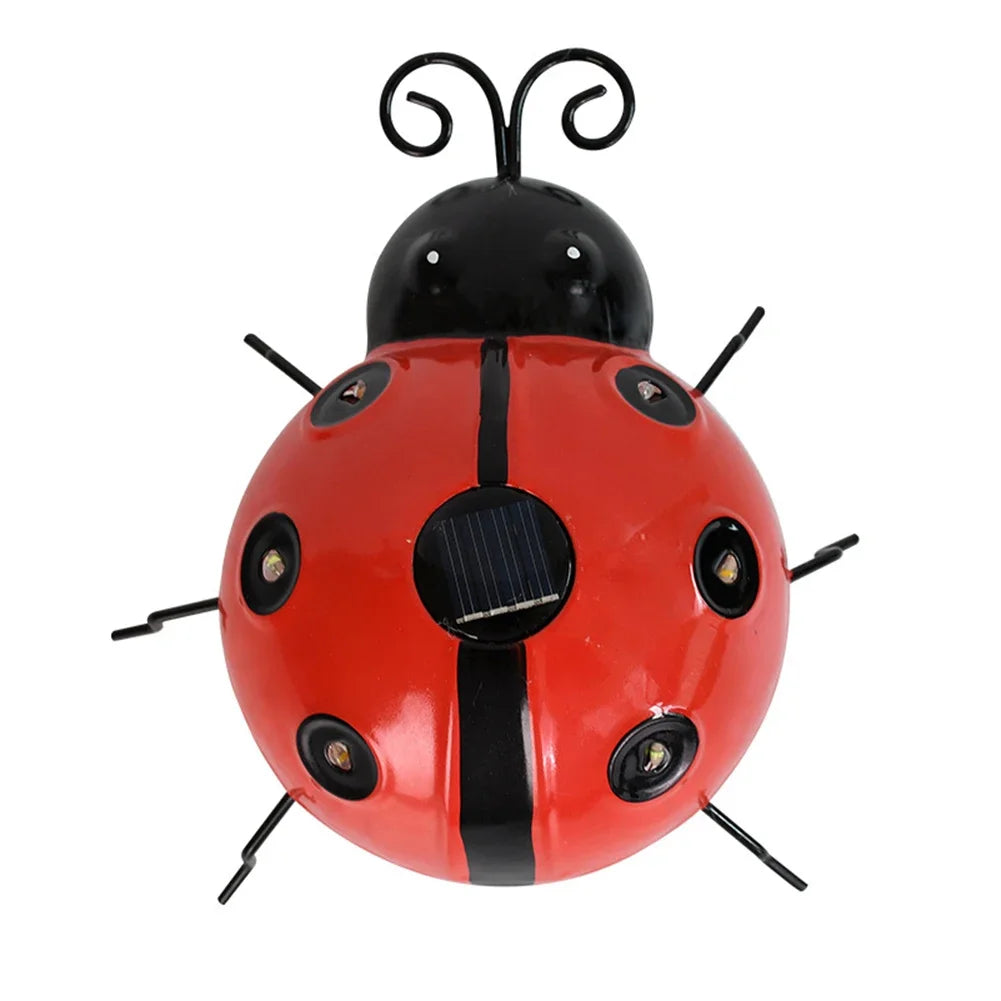 1Pcs Ladybug Ornament IP65 Waterproof Lifelike Metal Ladybug Outdoor Hanging Beetle Solar Light Front Porch Backyard Decoration