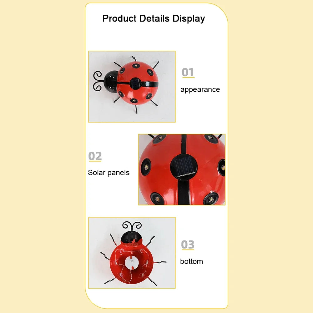 1Pcs Ladybug Ornament IP65 Waterproof Lifelike Metal Ladybug Outdoor Hanging Beetle Solar Light Front Porch Backyard Decoration