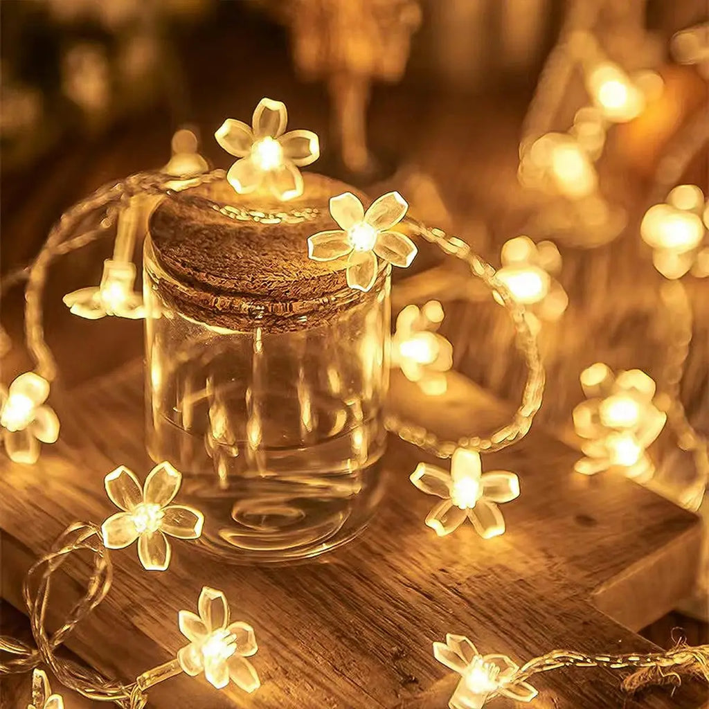 1PC Flower Fairy Lights Battery Operated String Lights Waterproof 10/20/30/40 LED Cherry Blossom Lights For Patry Wedding Decor