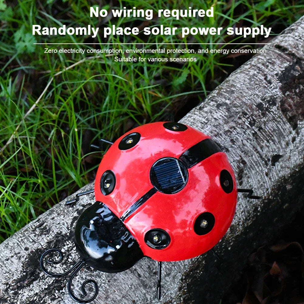 1Pcs Ladybug Ornament IP65 Waterproof Lifelike Metal Ladybug Outdoor Hanging Beetle Solar Light Front Porch Backyard Decoration
