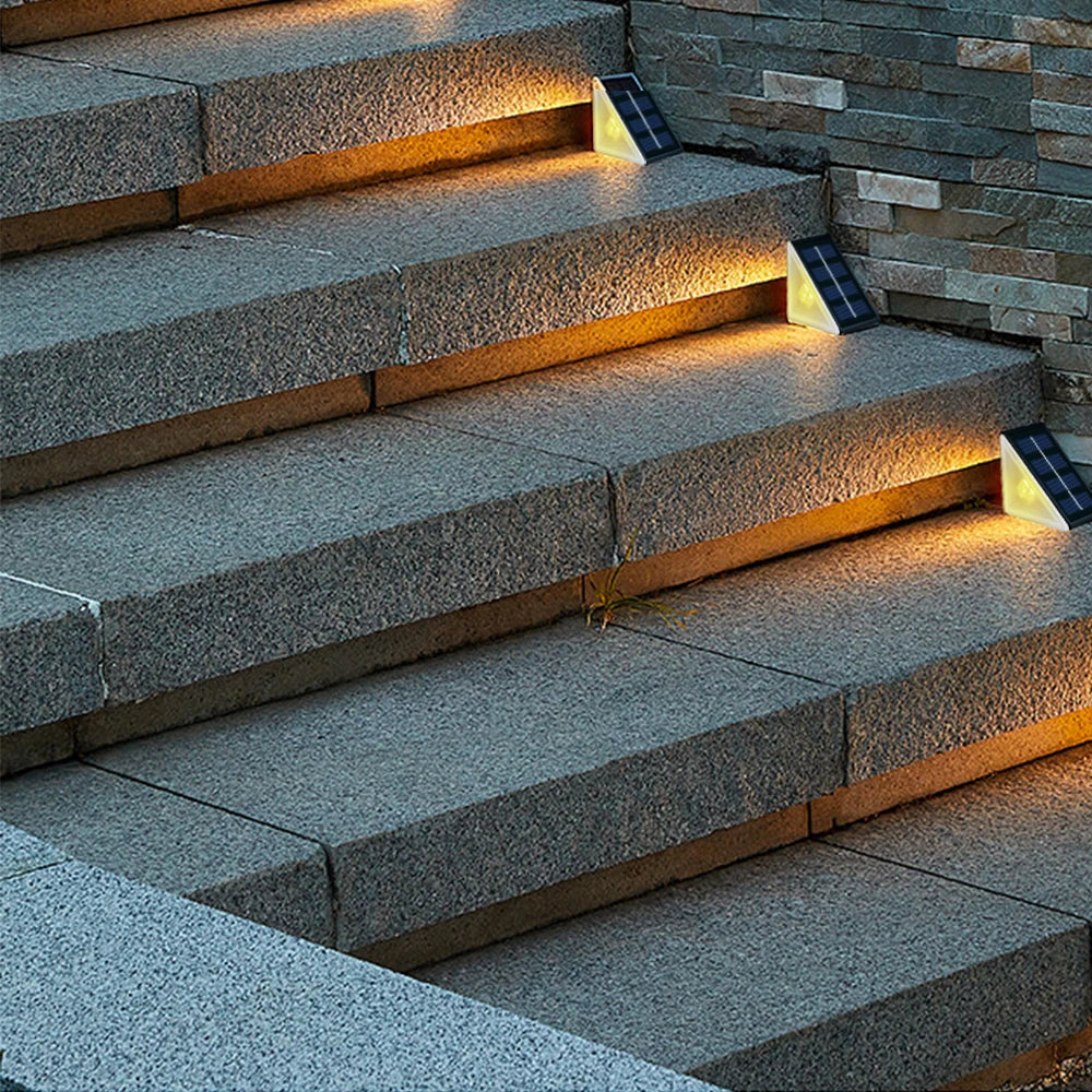 Outdoor Solar Step Lights Warm White RGB Triangle IP67 Waterproof Auto on Decoration Deck Lights for Patio Yard Driveway Porch