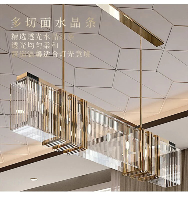 American Modern Luxury Steel Led Pendant Lights Dining Room Gold Lustre Straight Hanging Lamp Deco Indoor Lighting Fixtures Lamp