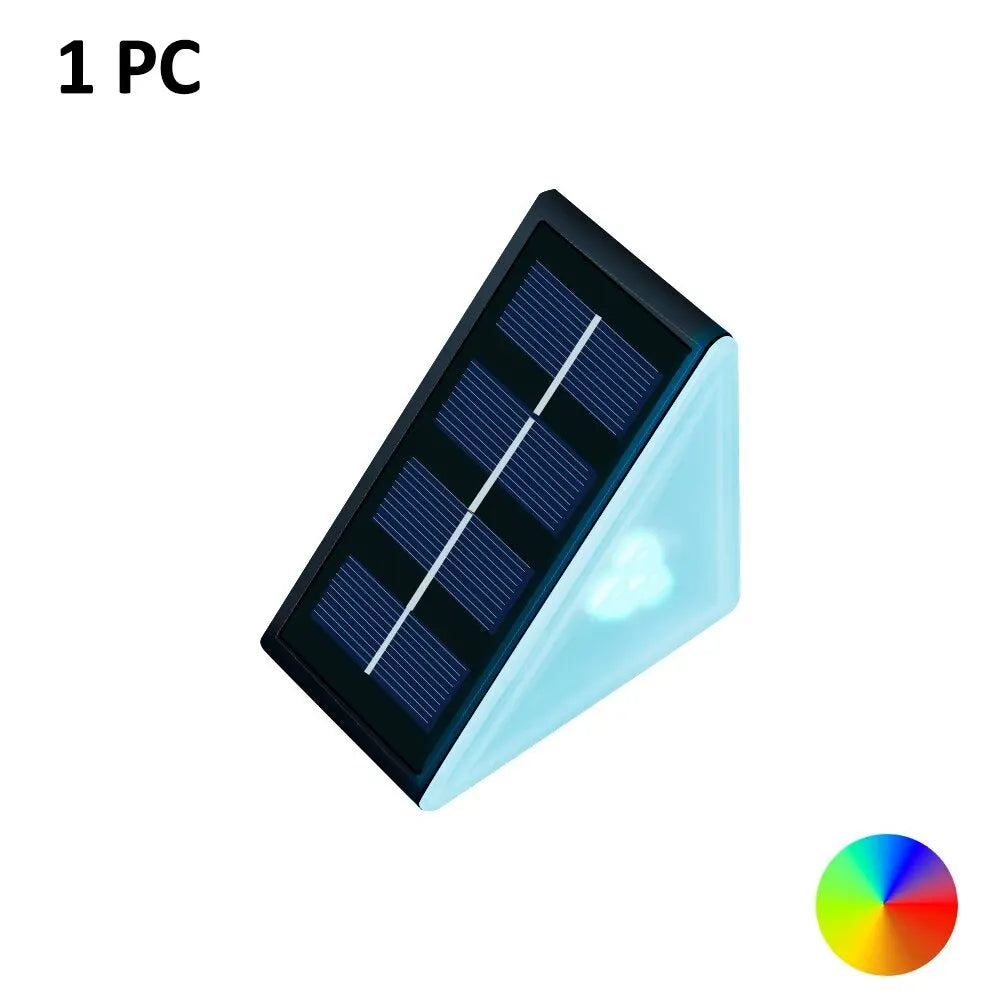 Outdoor Solar Step Lights Warm White RGB Triangle IP67 Waterproof Auto on Decoration Deck Lights for Patio Yard Driveway Porch