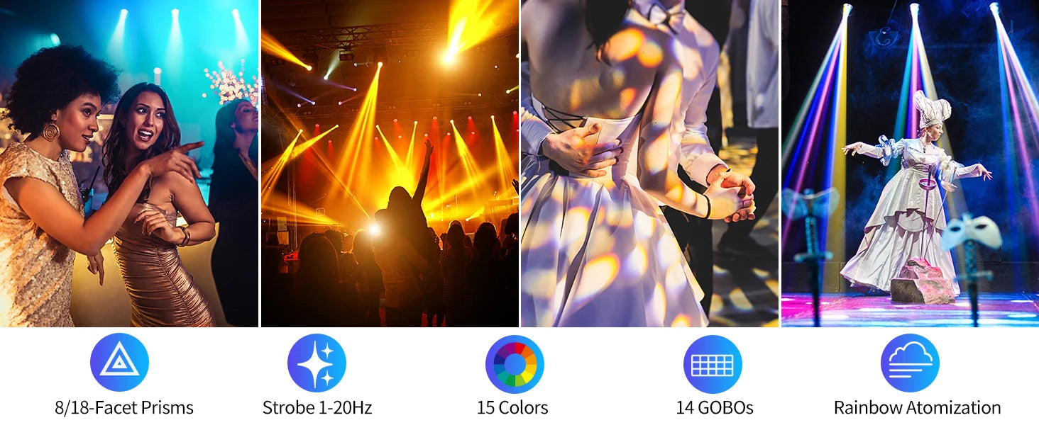 U'King 295W 14R HID Beam Moving Head Light 8/18 Prism Gobo Zoom  Rainbow Effect Stage Light DMX512 DJ Lights For Xmas Party KTV
