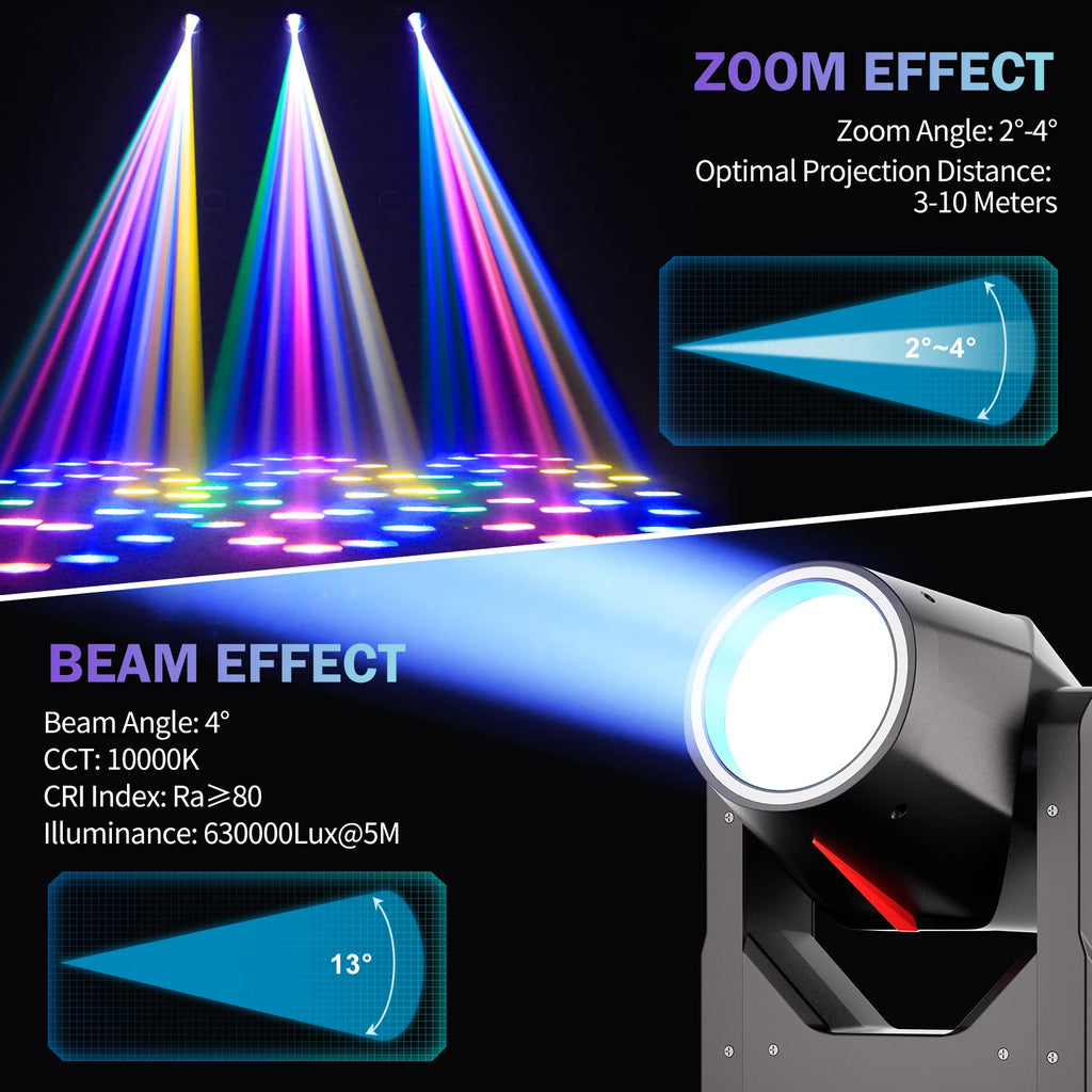 U'King 295W 14R HID Beam Moving Head Light 8/18 Prism Gobo Zoom  Rainbow Effect Stage Light DMX512 DJ Lights For Xmas Party KTV