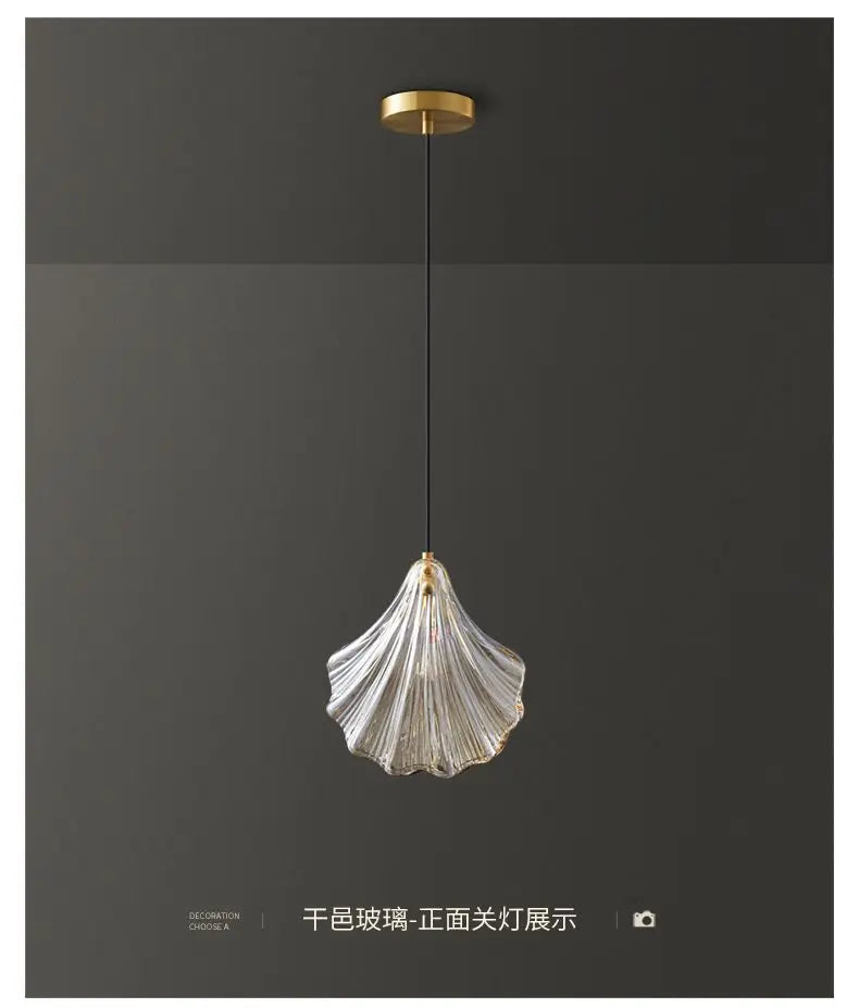 Light Luxury Bedroom Bedside Small Chandelier Window Entrance Bar Lighting Modern Personality Single-head Shell Glass Chandelier