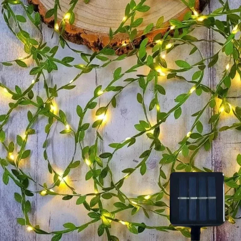 2025 New Christmas Solar Fairy Lights 50/100/150LED Artificial Green Leaf String Lights for Tree Decor Holiday Party Garland