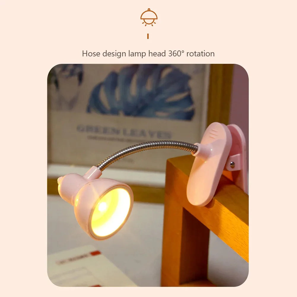 1Pc Cute Mini Lamp to Read Book Eye Protection Rotatable Reading Lamp with Clamp Reading Lights for Books Desk Table Bedroom
