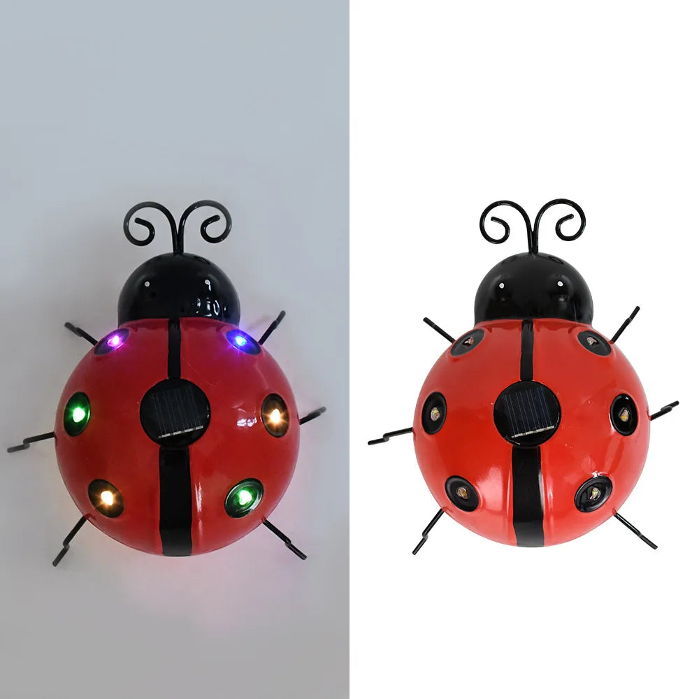 1Pcs Ladybug Ornament IP65 Waterproof Lifelike Metal Ladybug Outdoor Hanging Beetle Solar Light Front Porch Backyard Decoration